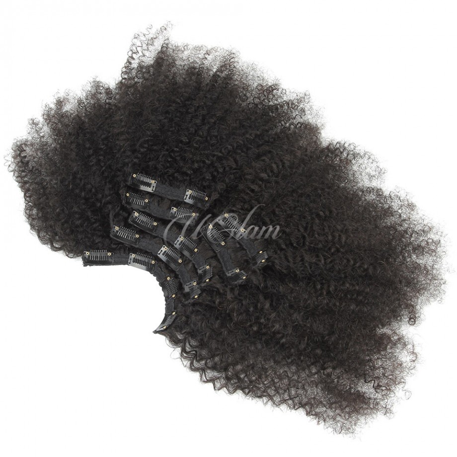 Uglam Clips Human Hair Extension Afro Kinky Curly (7 pcs/set)
