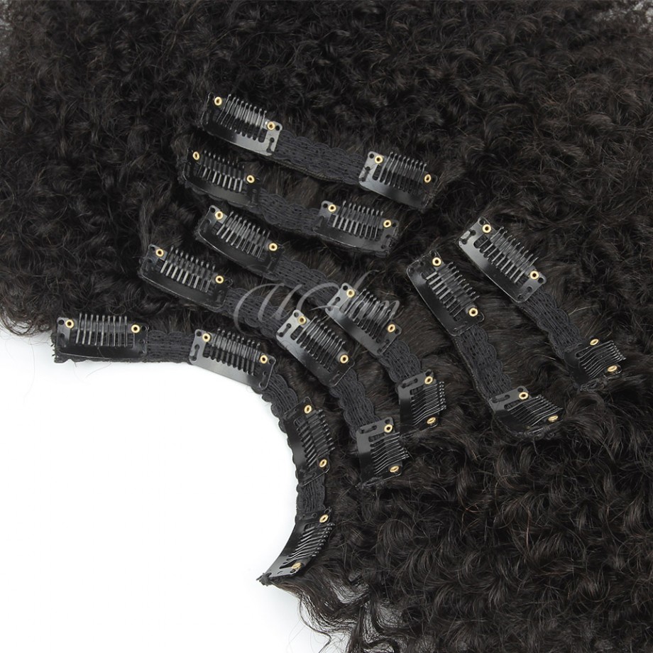Uglam Clips Human Hair Extension Afro Kinky Curly (7 pcs/set)