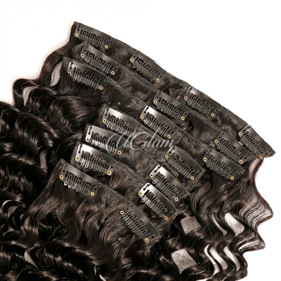 Uglam Clips Human Hair Extension Deep Wave (7 pcs/set)