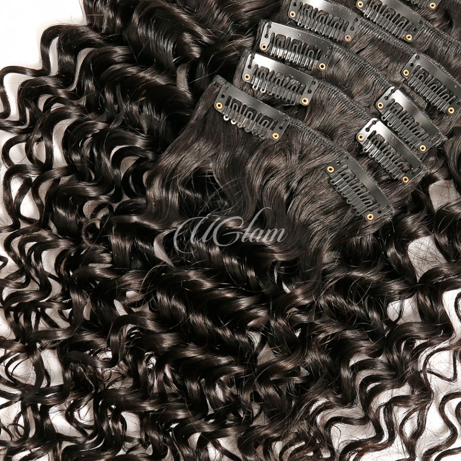 Uglam Clips Human Hair Extension Deep Wave (7 pcs/set)