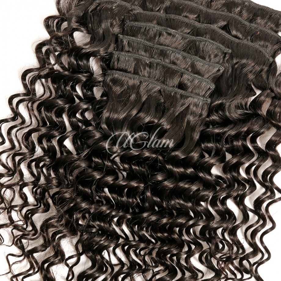 Uglam Clips Human Hair Extension Deep Wave (7 pcs/set)