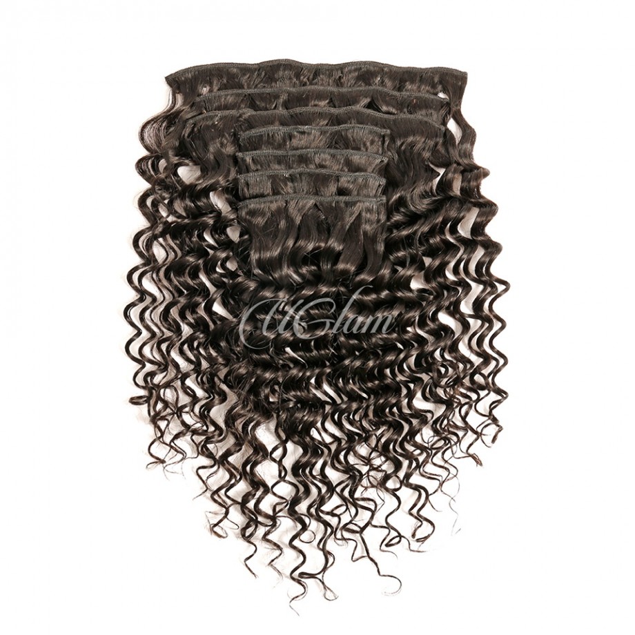 Uglam Clips Human Hair Extension Deep Wave (7 pcs/set)