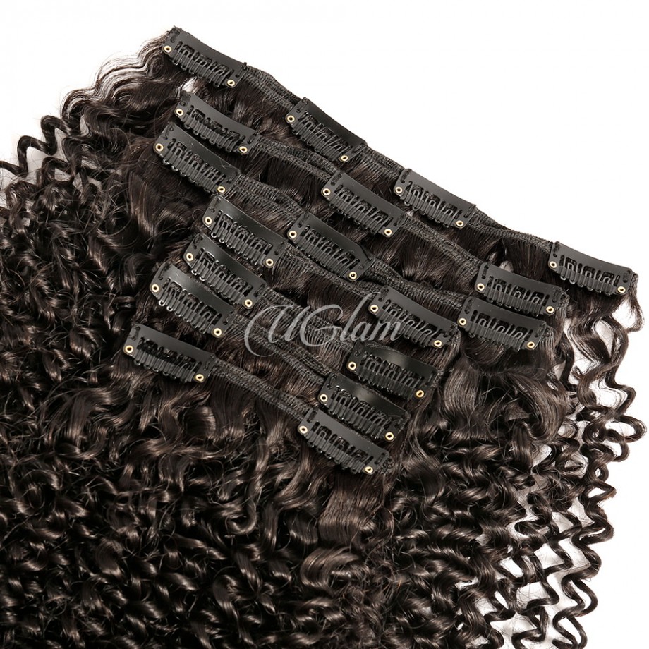 Uglam Clips Human Hair extension Kinky Curly (7 pcs/set)