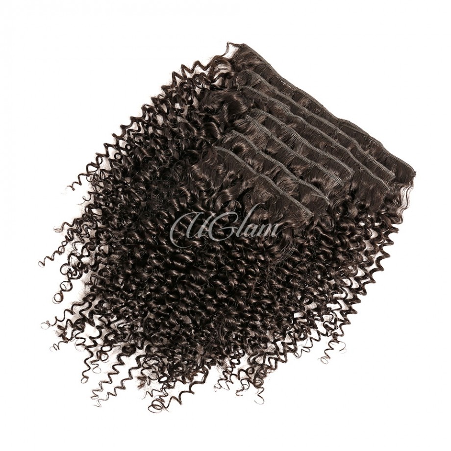 Uglam Clips Human Hair extension Kinky Curly (7 pcs/set)