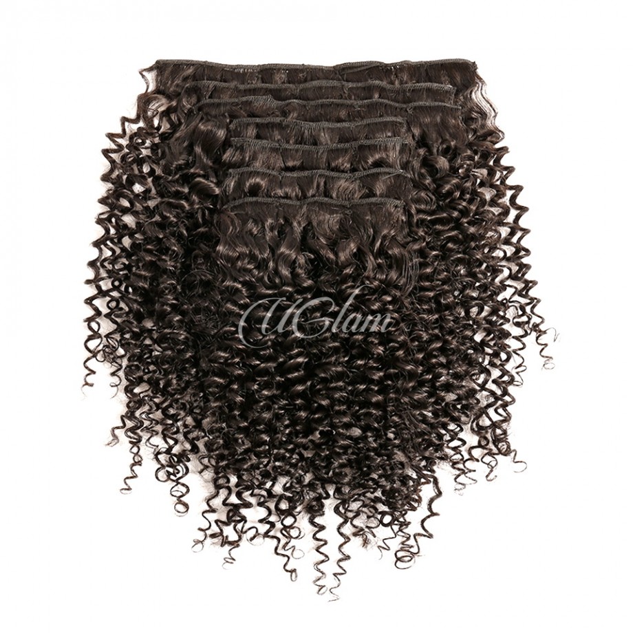 Uglam Clips Human Hair extension Kinky Curly (7 pcs/set)