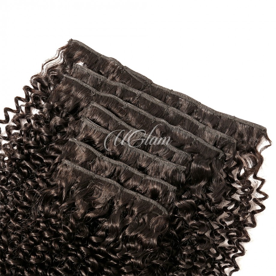 Uglam Clips Human Hair extension Kinky Curly (7 pcs/set)