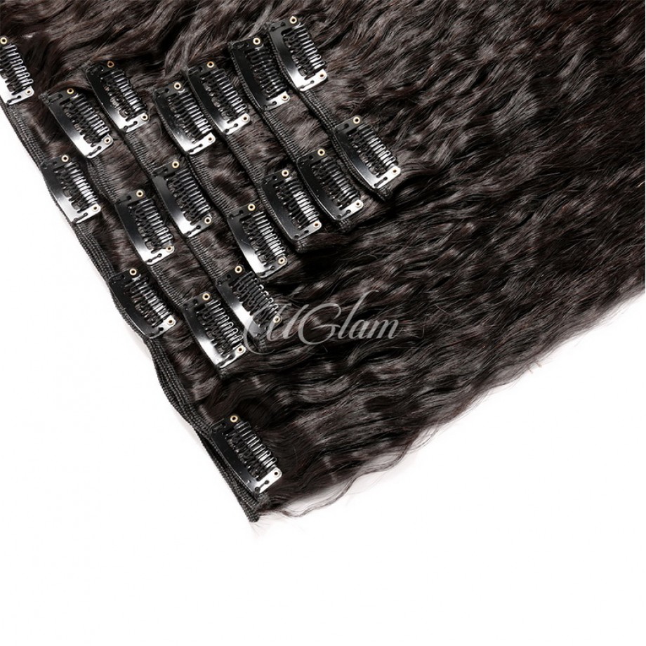 Uglam Clips Human Hair Extension Kinky Straight (7 pcs/set)