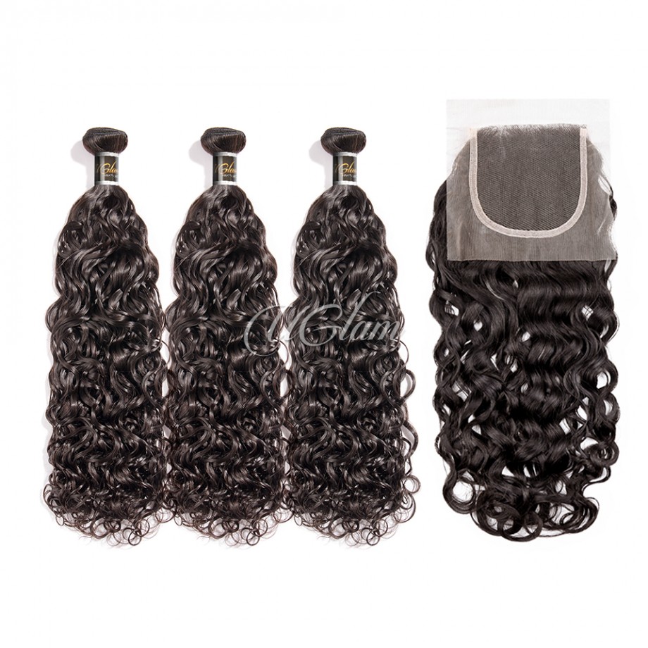 Virgin Water Wave Hair Bundles With 4x4 Lace Closure