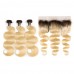 Virgin Human Hair Bundles With 13x4 Lace Frontal Black Root And #613 Color Body Wave