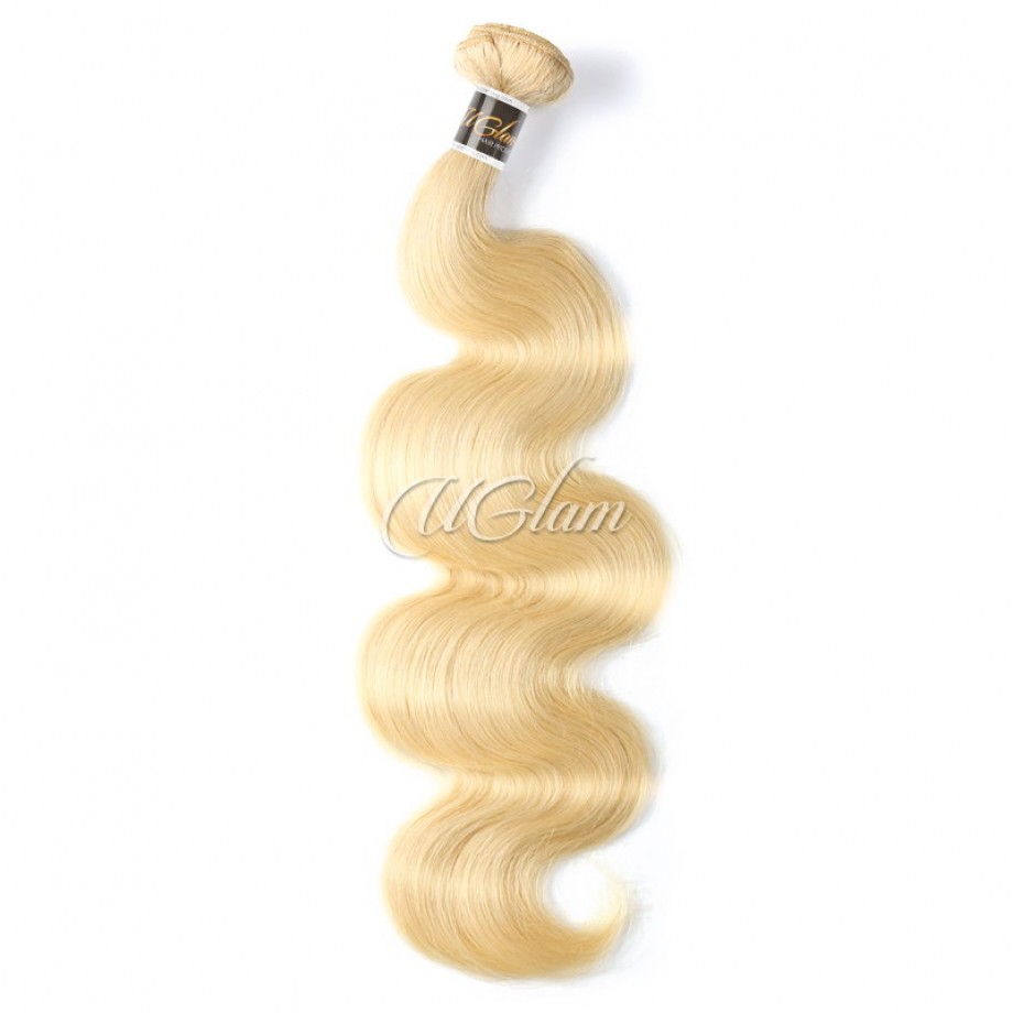Uglam Bundles With 6x6 Lace Closure Honey Blonde #613 Color Body Wave