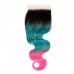 Uglam Bundles With 4x4 Swiss Lace Closure Ombre Blue Coral and Baby Pink Color Body Wave