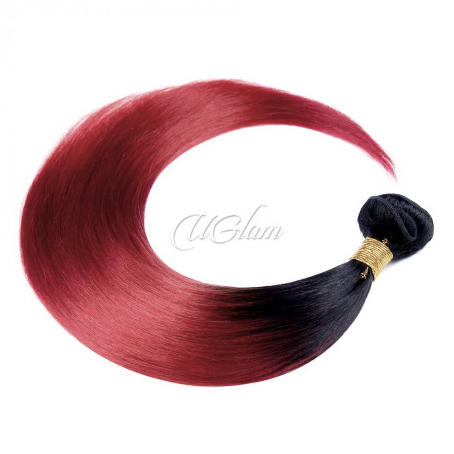 Uglam Bundles With 4x4 Lace Closure Black Root And Red Color Straight