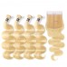 Virgin Human Hair Bundles With 5x5 Lace Closure Honey Blonde #613 Color Body Wave