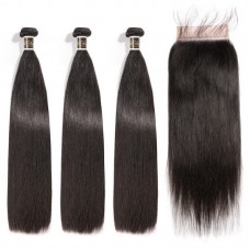 Virgin Straight Hair Bundles With 5X5 Transparent&HD Lace Closure