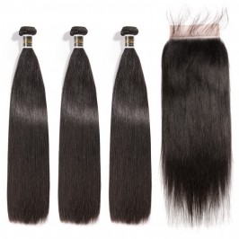 Virgin Straight Hair Bundles With 5X5 Transparent&HD Lace Closure