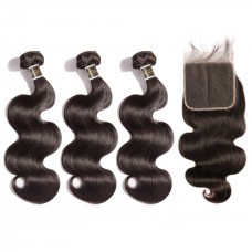 Virgin Body Wave Hair Bundles With 6x6 Transparent Lace Closure