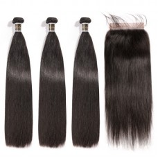 Virgin Straight Hair Bundles With 6x6 Transparent Lace Closure