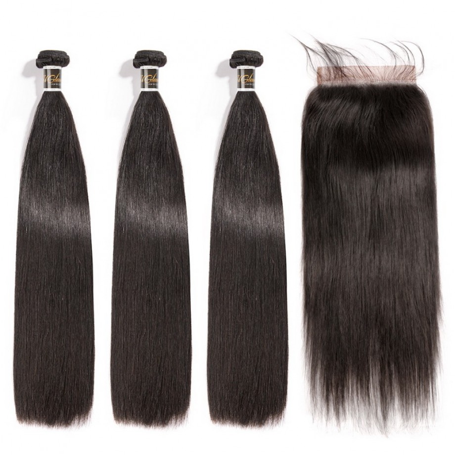 Uglam 6x6 Transparent Lace Closure With Bundles Straight 