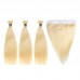 Human Hair Bundles With 13x4 Lace Frontal Closure Honey Blonde #613 Color Straight