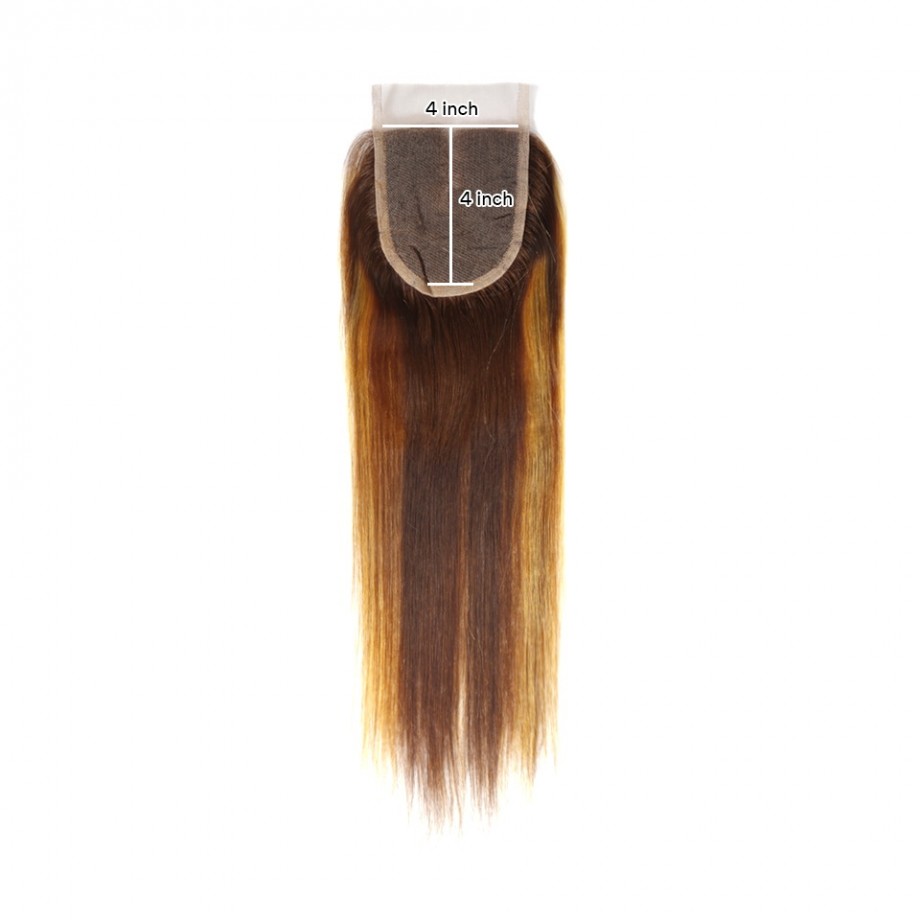 Uglam Double Drawn Bundles With 4X4 Swiss Lace Closure Piano Color #4/27 Straight