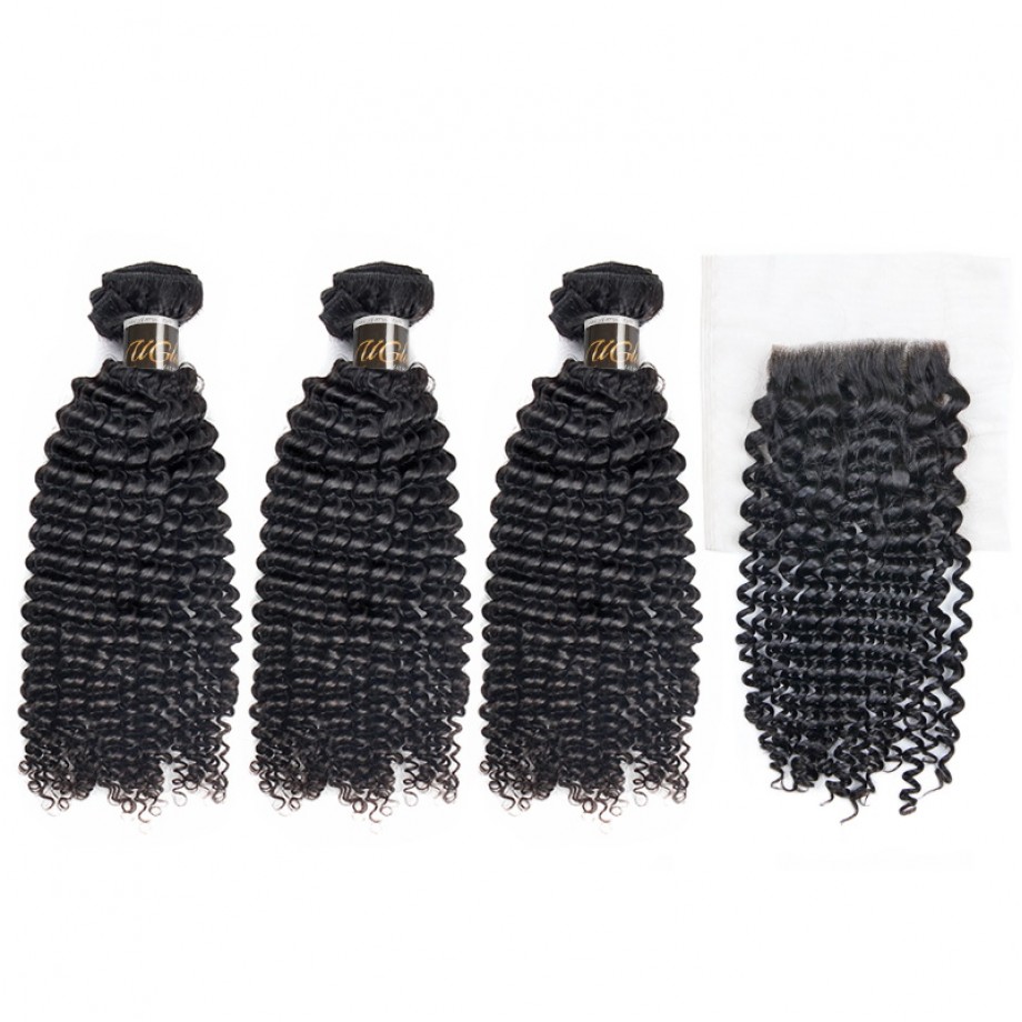 Uglam Virgin Hair Bundles With 4x4 Lace Closure Kinky Curly Sexy Formula