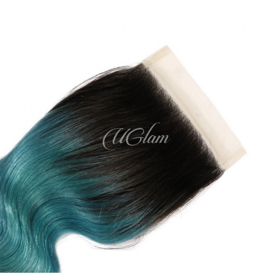 4x4 Swiss Lace Closure Ombre Blue Coral And Baby Pink Color