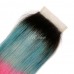 Uglam 4x4 Swiss Lace Closure Ombre Blue Coral and Baby Pink Color Straight