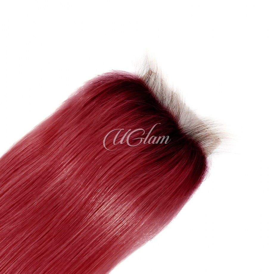 Uglam 4x4 Swiss Lace Closure Black Root And Red Color Straight