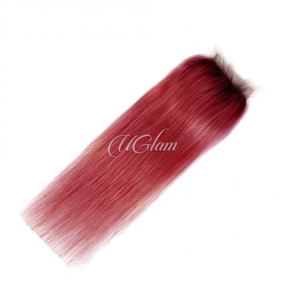 Uglam 4x4 Swiss Lace Closure Black Root And Red Color Straight