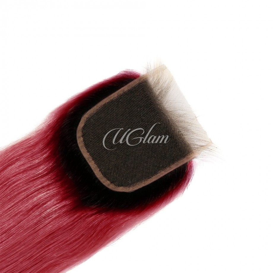 Uglam 4x4 Swiss Lace Closure Black Root And Red Color Straight