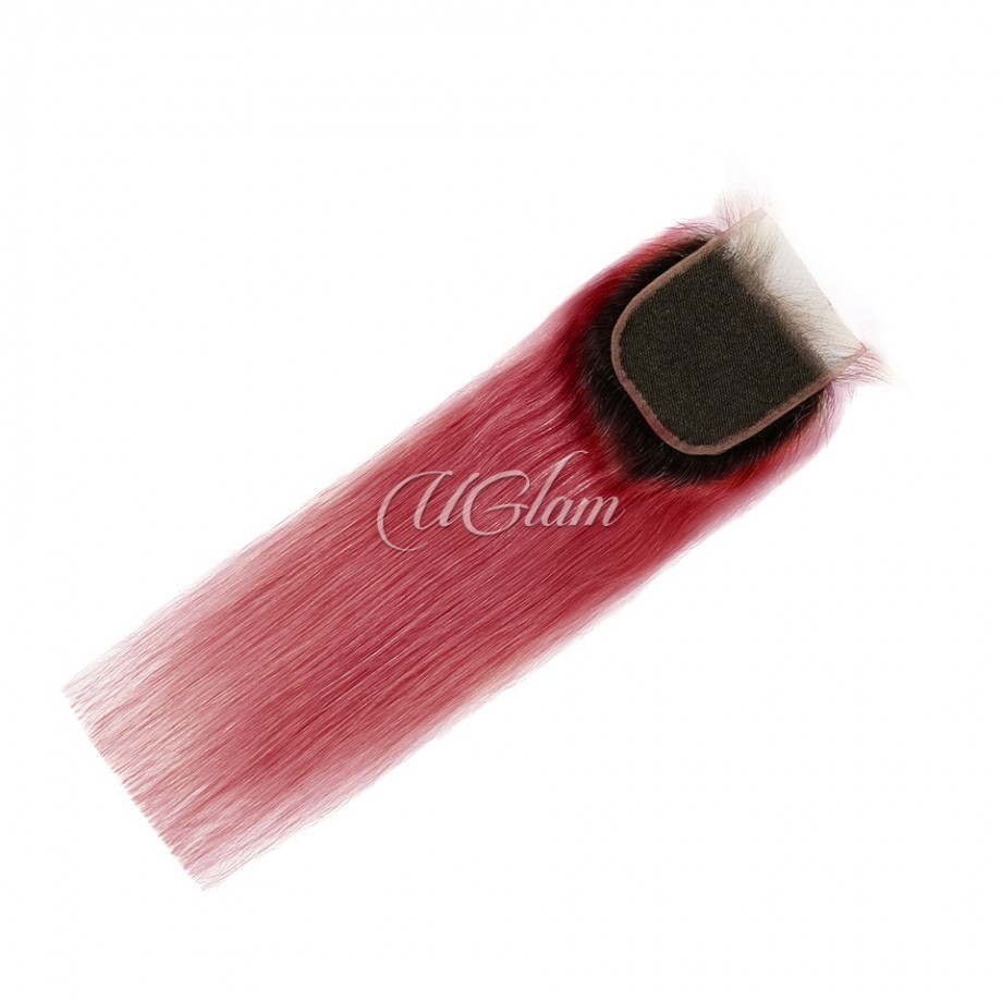 Uglam 4x4 Swiss Lace Closure Black Root And Red Color Straight