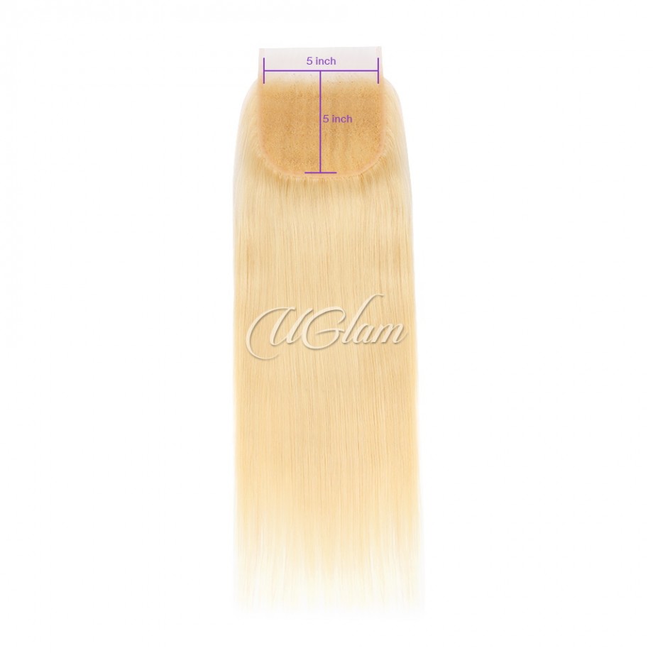 Uglam Bundles With 5x5 Lace Closure Honey Blonde #613 Color Straight