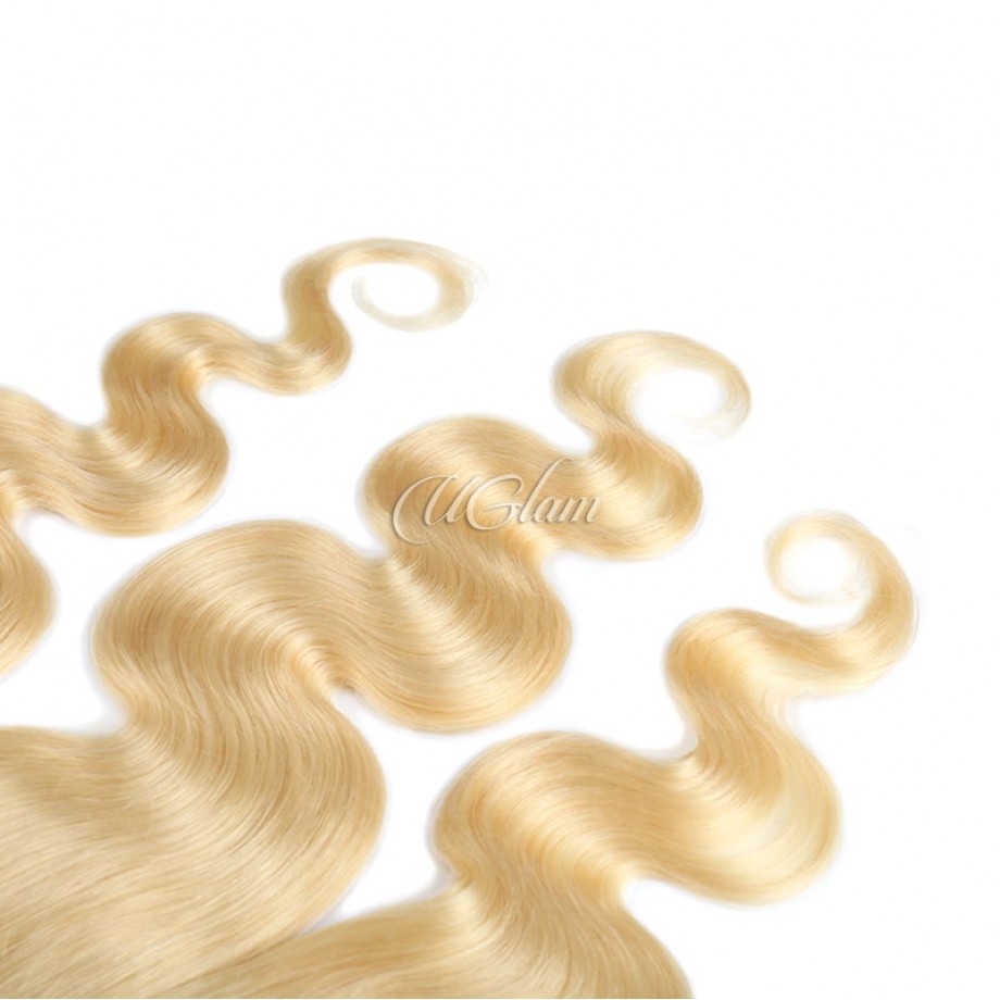 Uglam 13x4 Swiss Lace Frontal Closure Blonde #613 Color Body Wave