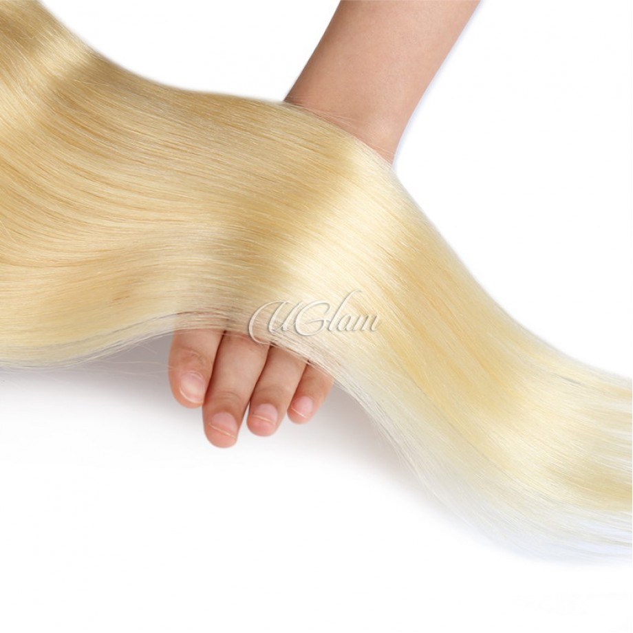 Uglam 13x4 Transparent Lace Frontal Closure Blonde #613 Color Straight