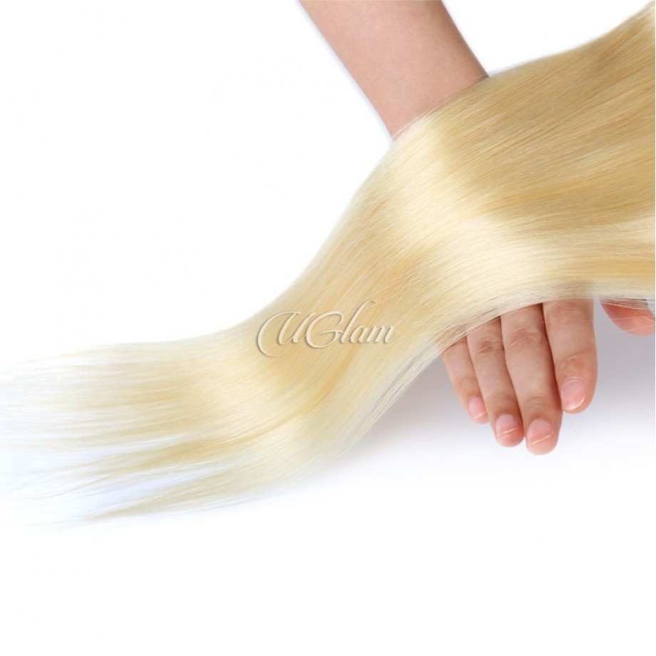 Human Hair Bundles With 13x4 Lace Frontal Closure Honey Blonde #613 Color Straight