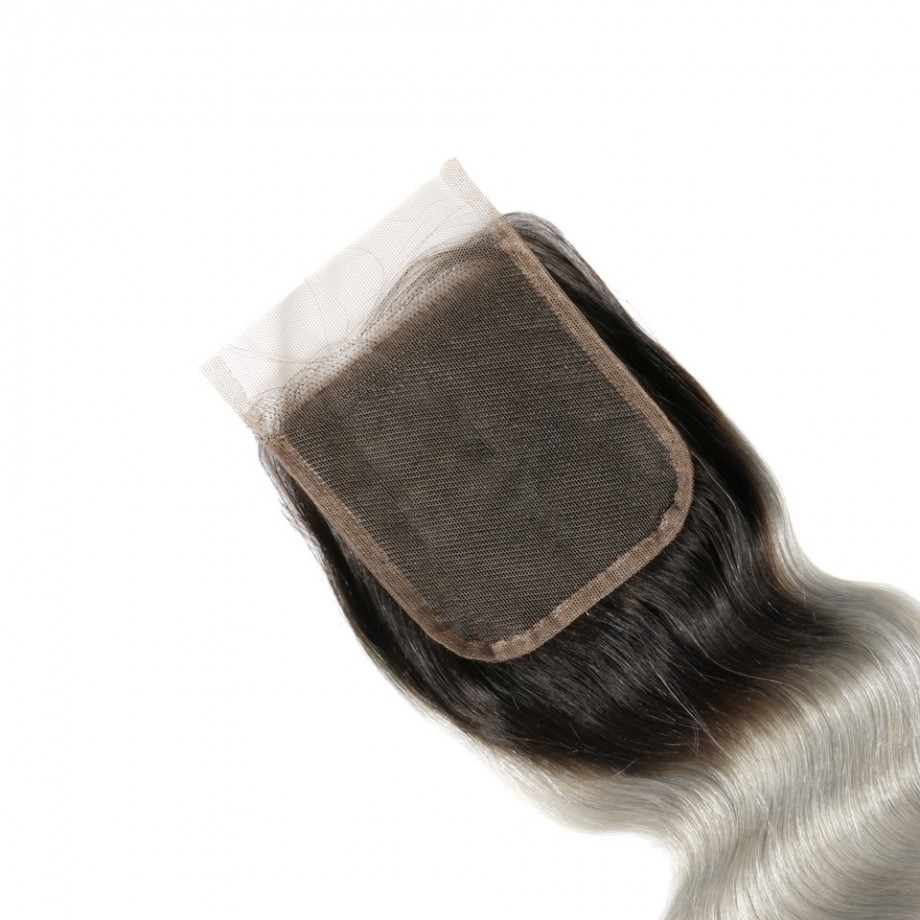 Uglam 4x4 Swiss Lace Closure 1B/Grey Color Body Wave
