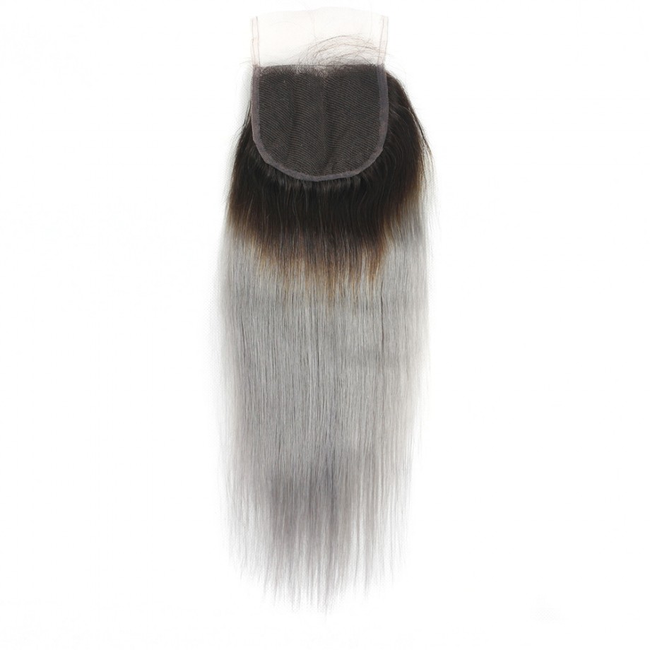 Uglam 4x4 Lace Closure With Bundles 1B/Gray Color Body Wave/Straight