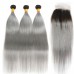 Uglam 4x4 Lace Closure With Bundles 1B/Gray Color Body Wave/Straight