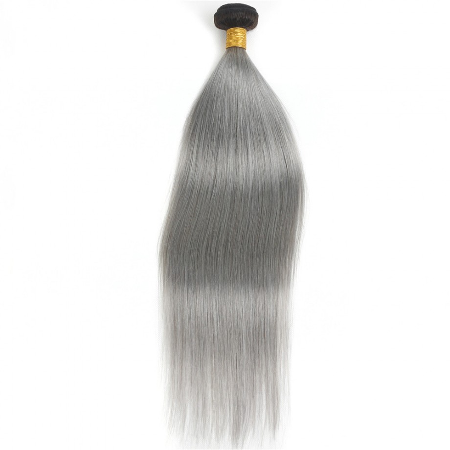 Uglam Straight Ombre Hair Black Root Sliver Grey hair Bundles Deal