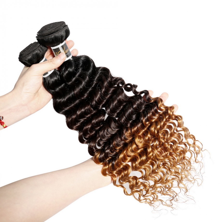 T1B/4/30 Ombre Virgin Deep Wave Human Hair Bundles