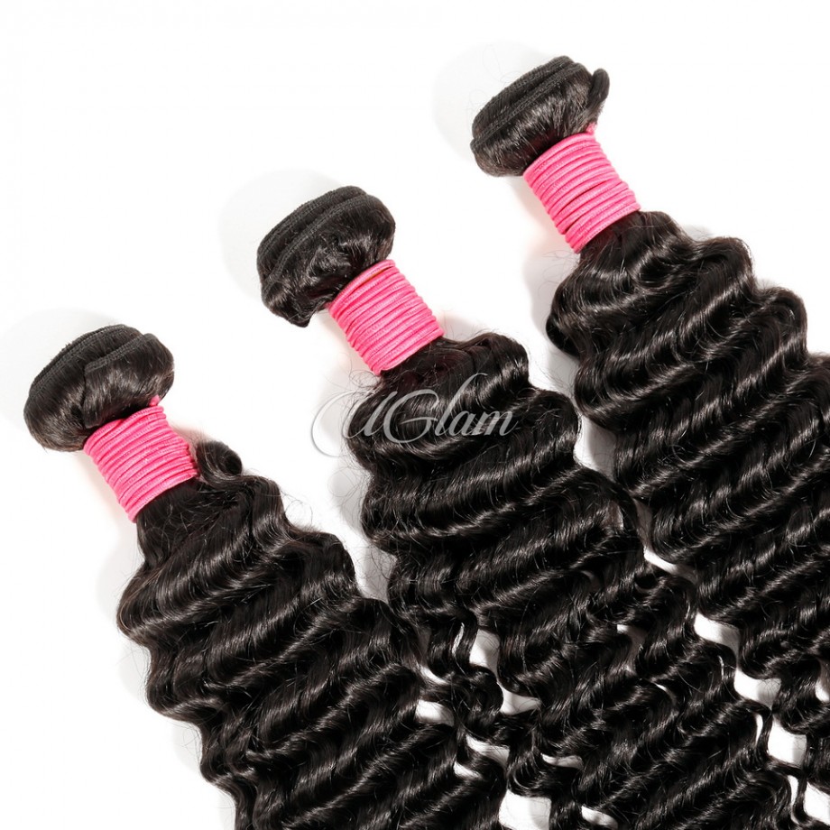 Uglam 1B 9A Pink Band  Deep Wave Human Hair Bundles Deal