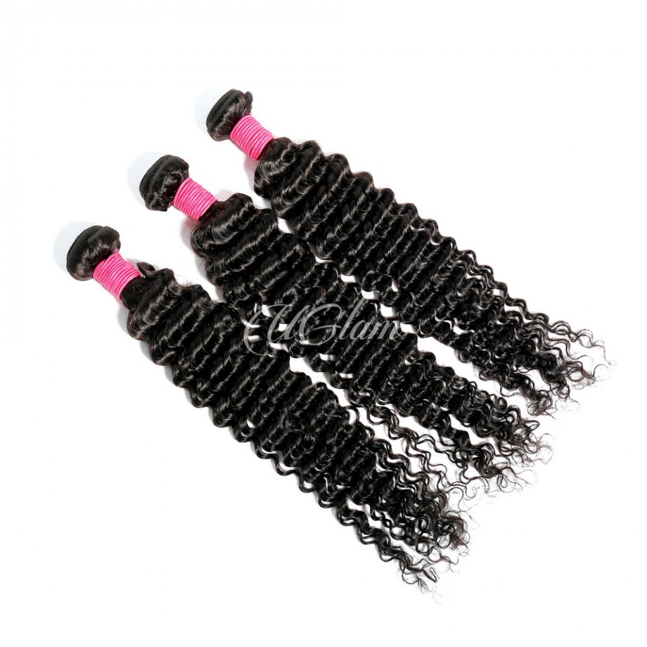 Uglam 1B 9A Pink Band  Deep Wave Human Hair Bundles Deal