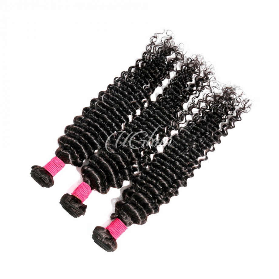 Uglam 1B 9A Pink Band  Deep Wave Human Hair Bundles Deal