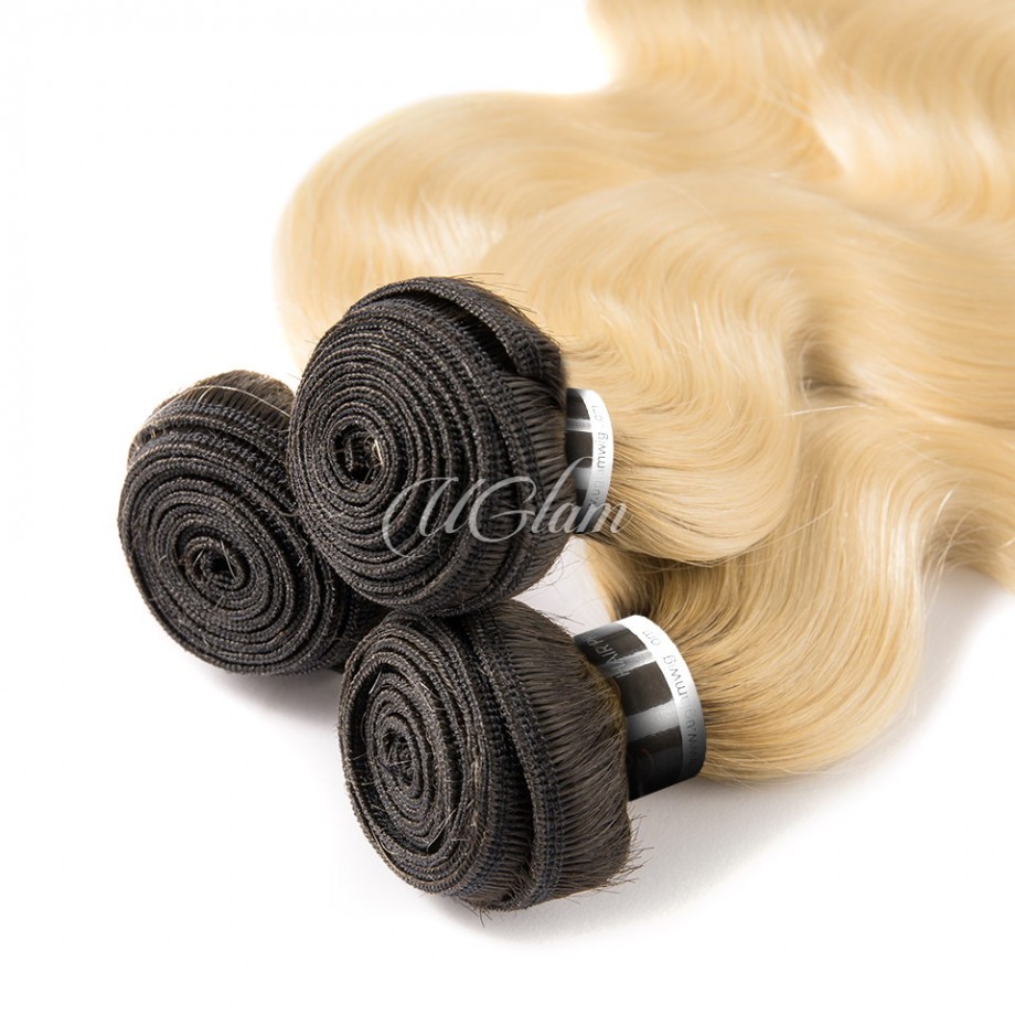 Virgin Ombre Black & #613 Color Body Wave Human Hair Bundles 