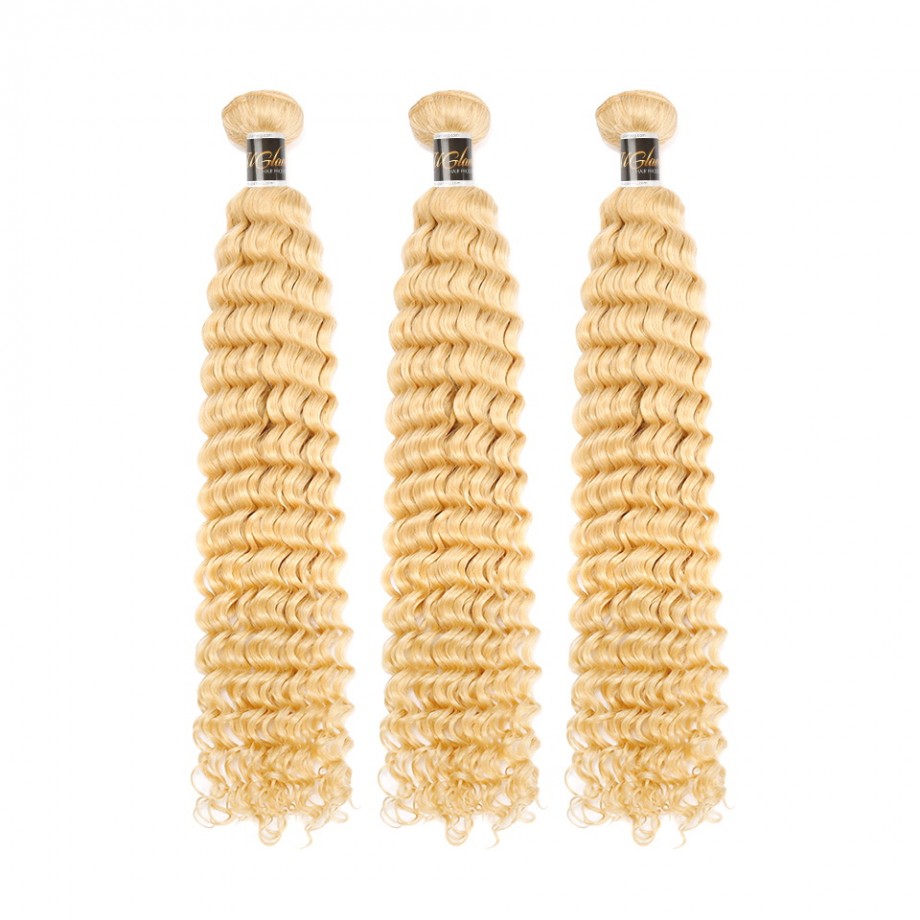 Virgin Honey Blonde #613 Color Deep Wave Human Hair Bundles 