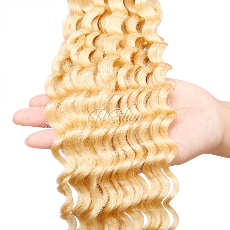 Virgin Honey Blonde #613 Color Deep Wave Human Hair Bundles 