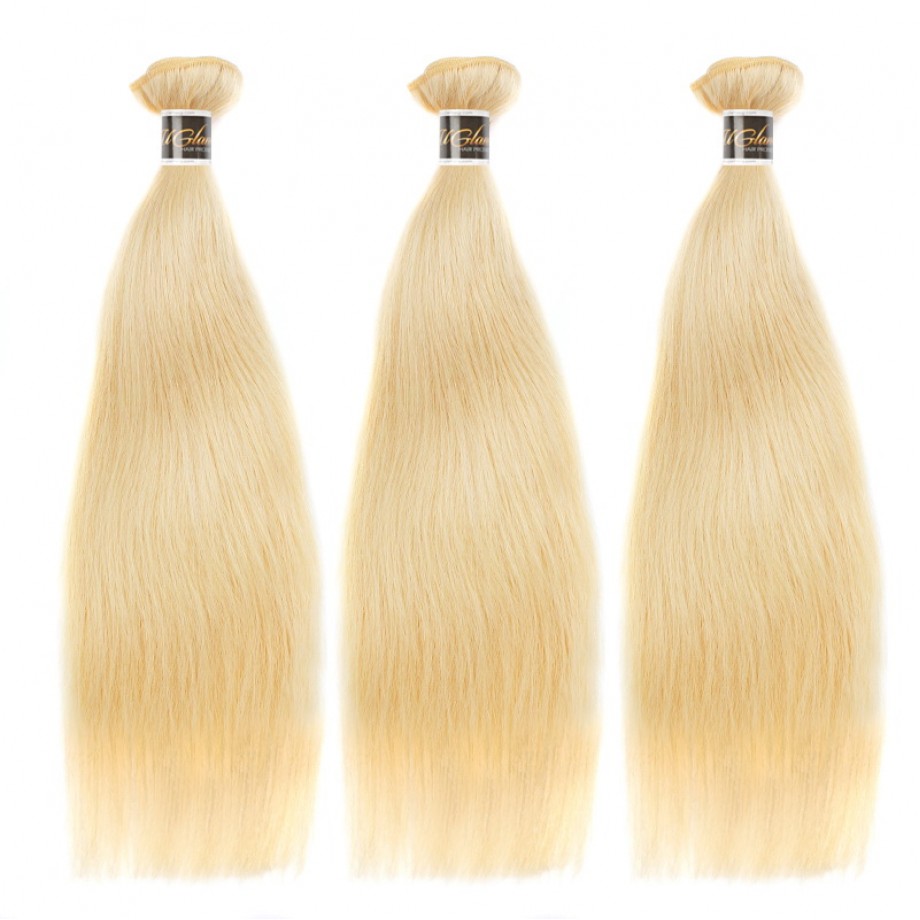 Human Hair Bundles With 13x4 Lace Frontal Closure Honey Blonde #613 Color Straight
