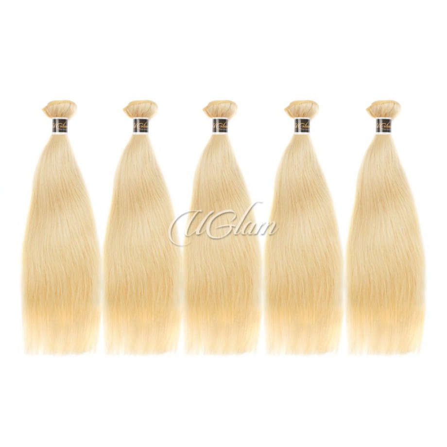 Human Hair Bundles With 13x4 Lace Frontal Closure Honey Blonde #613 Color Straight
