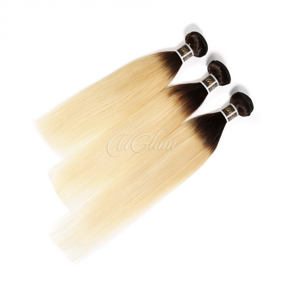 Uglam Ombre Hair Black And #613 Color Straight Bundles Deal