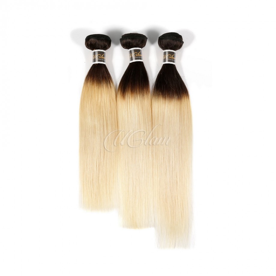 Uglam Ombre Hair Black And #613 Color Straight Bundles Deal